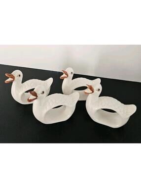 Vintage Duck or Goose Ceramic Napkin Rings Set of 4 Hand Painted Taiwan